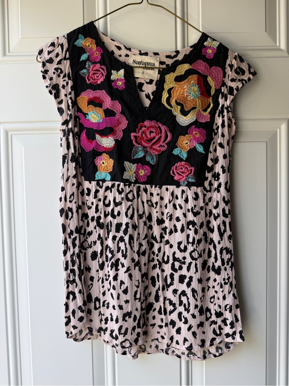 Savanna Jane Pink and Black Floral Embroidered Top
